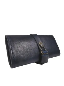 Marmotte en cuir bleu pour 3 montres – Emmanuelle Olivier Maroquinerie