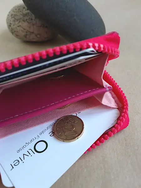 Porte monnaie Zip en cuir rose - Emmanuelle Olivier Maroquinerie