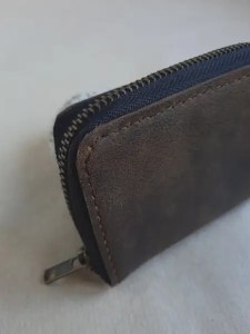 Porte monnaie Zip en cuir marron vintage - Emmanuelle Olivier Maroquinerie