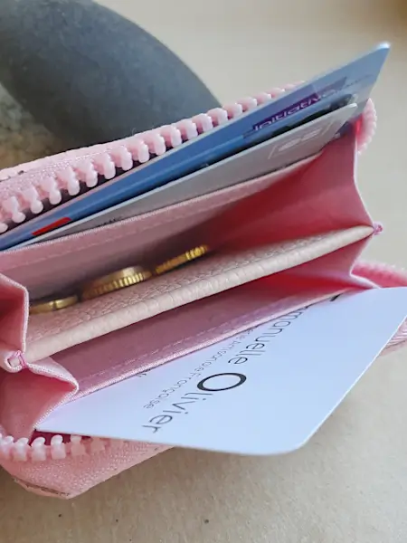 Porte monnaie Zip en cuir rose clair - Emmanuelle Olivier Maroquinerie