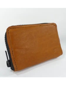 Porte monnaie Zip en cuir marron cognac - Emmanuelle Olivier Maroquinerie