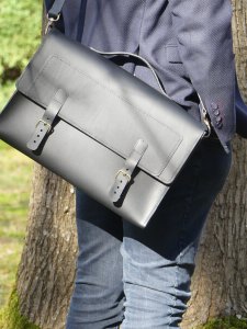 Cartable Homme cuir lisse noir - Modèle Le 3 pièces - Emmanuelle Olivier Maroquinerie