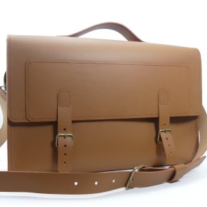 Cartable Homme cuir lisse marron clair - Modèle Le 3 pièces - Emmanuelle Olivier Maroquinerie