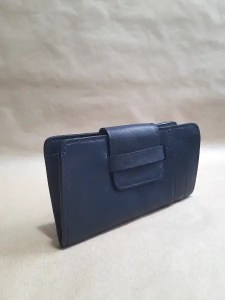 Pochette à billets en cuir basane bleu - Cuir Français - Emmanuelle Olivier Maroquinerie