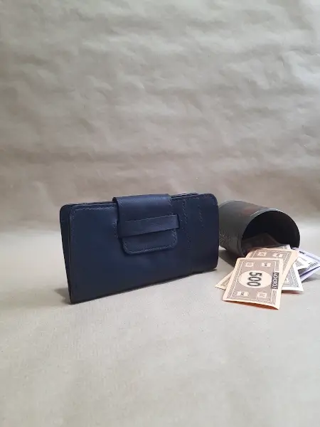 Pochette à billets en cuir basane bleu - Cuir Français - Emmanuelle Olivier Maroquinerie
