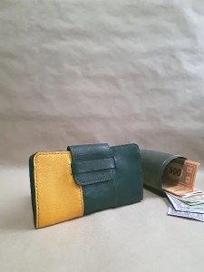 Pochette à billets en cuir basane vert - Cuir Français - Emmanuelle Olivier Maroquinerie