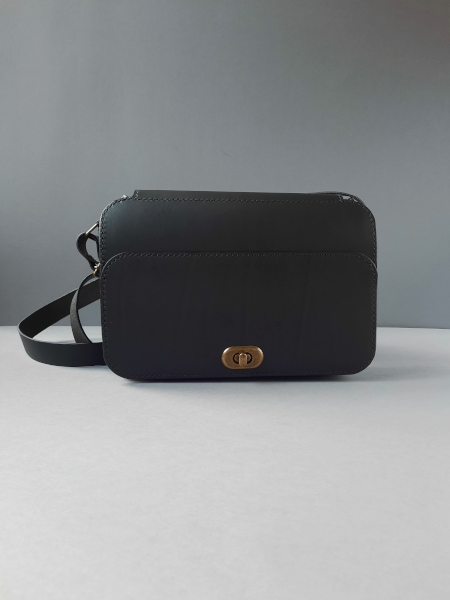 Sac Bandoulière en cuir - Version noir -Collection Le Galet - Emmanuelle Olivier Maroquinerie