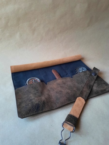 Marmotte pour 3 montres - Cuir Basane Marron vintage - intérieur - Emmanuelle Olivier Maroquinerie