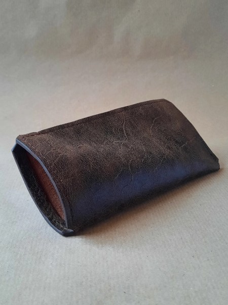 Etui à lunettes en cuir basane souple marron vintage - Emmanuelle Olivier Maroquinerie