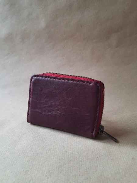 Porte-monnaie en cuir de basane rouge bordeaux – maroquinerie artisanale