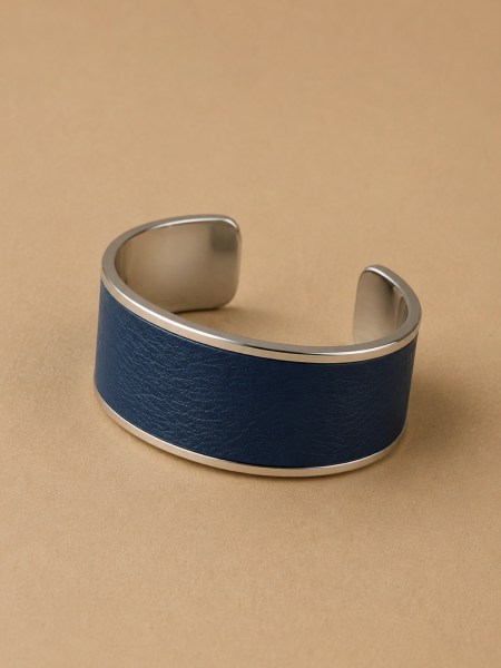 Manchette Basane et métal - Cuir bleu - Emmanuelle Olivier Maroquinerie
